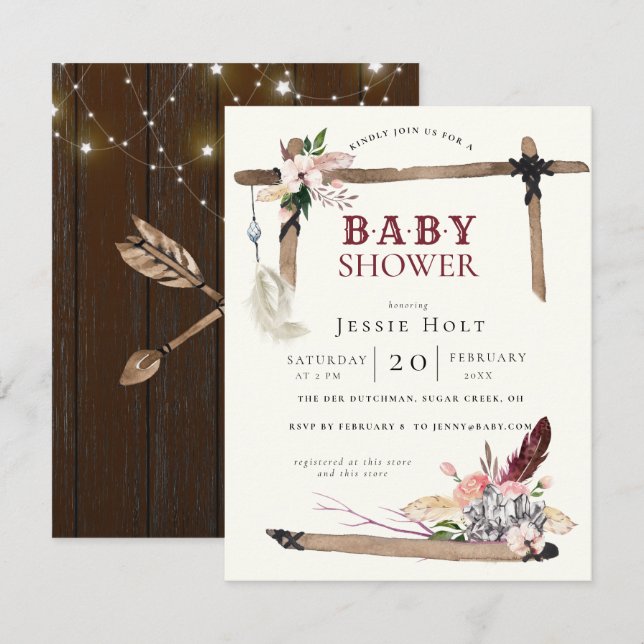 Western Boho Style2 Baby Shower Invitation (Front/Back)