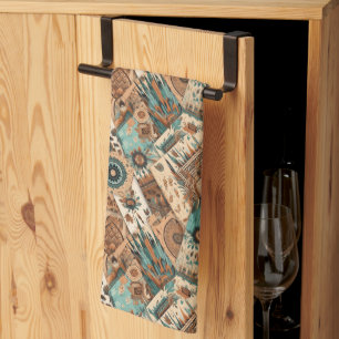 Western Boho tiled pattern  Tea Towel