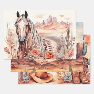 Western BoHo Watercolor Decoupage Wrapping Paper Sheet