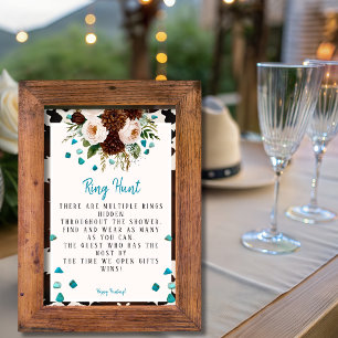 Western Boho Wildflowers Turquoise Ring Hunt Game  Invitation