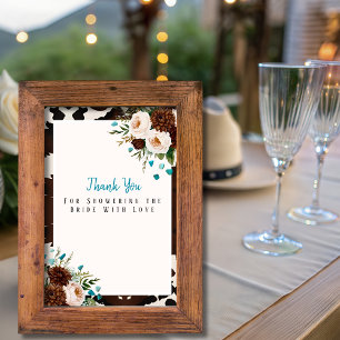 Western Boho Wildflowers Turquoise Thank You Sign  Invitation