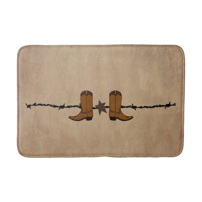 Western Boots And Barbed Wire Bath Mat (Front)