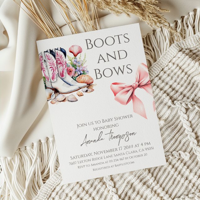 Western Boots and Bows Pink Girl Baby Shower Invitation (Creator Uploaded)