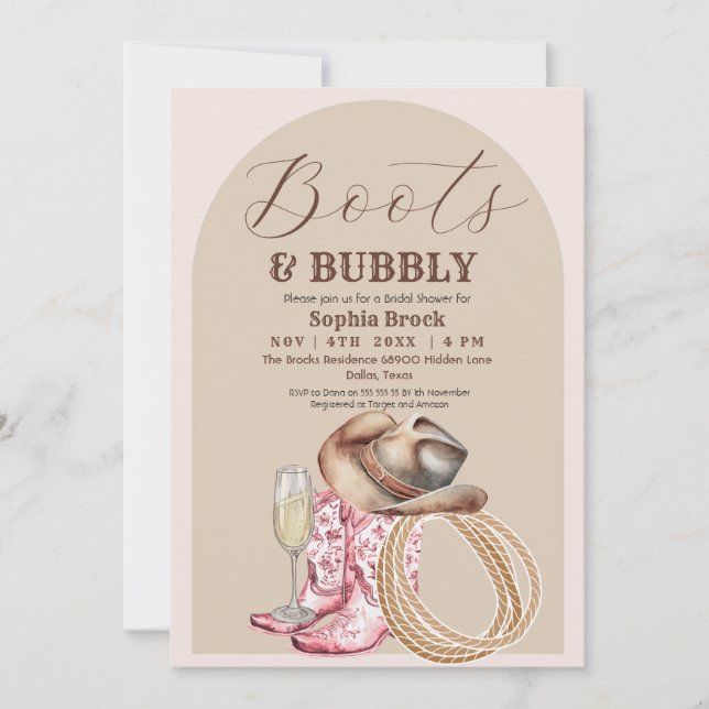 Western Boots and Bubbly Bridal Shower Invitation (Front)