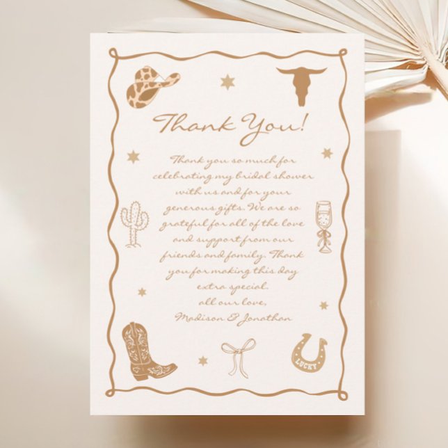 Western Boots and Bubbly Bridal Shower Thank You Card (Creator Uploaded)