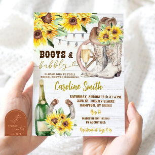 Western Boots And Bubby Sunflower Bridal Shower Invitation