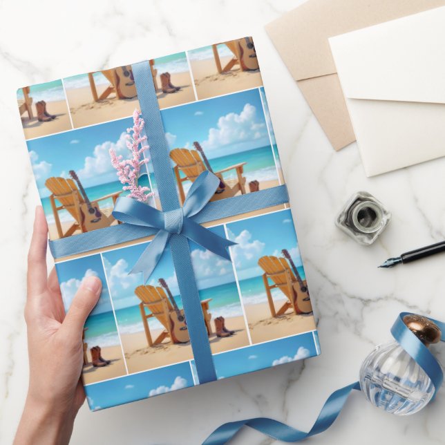 Western Boots and Guitar On a Beach Wrapping Paper (Gifting)