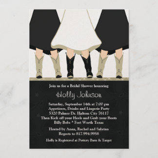 Western Boots Bridal Shower Invitation Black Taupe