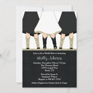 Western Boots Bridal Shower Invitation Black Taupe