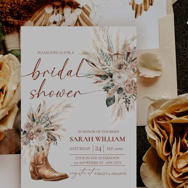 Western Boots Bridal Shower Invitation Card (Western Boots Bridal Shower Invitation | Rustic Boho Cowgirl Template)