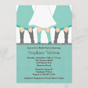 Western Boots Bridal Shower Invitation Mint Grey