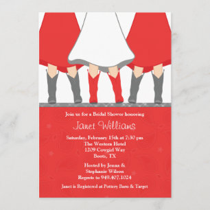Western Boots Bridal Shower Invitation Red