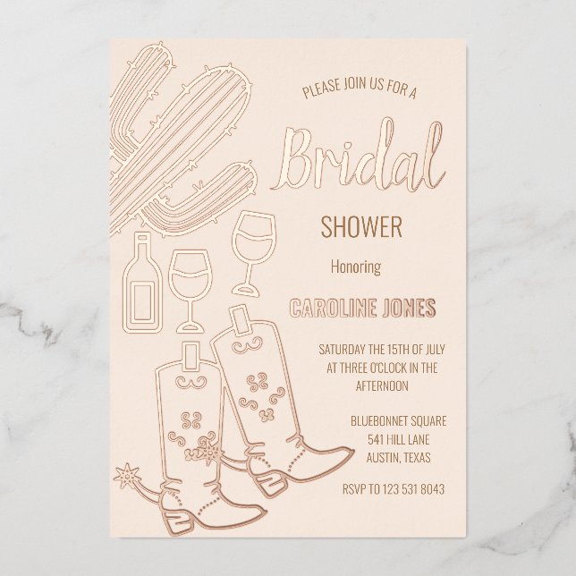 Western Boots Bubbly Boho Gold Foil Bridal Shower (Front)