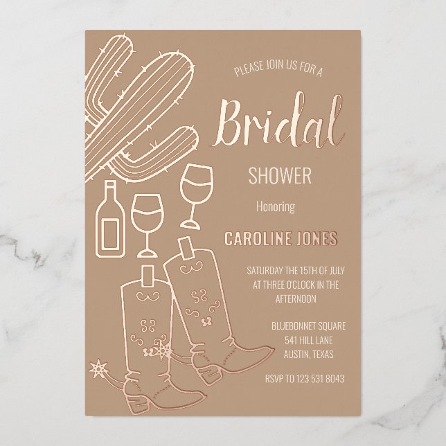 Western Boots Bubbly Boho Gold Foil Bridal Shower (Front)