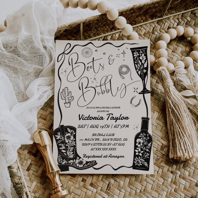 Western Boots & Bubbly Bow Bridal Shower  Invitation (Creator Uploaded)