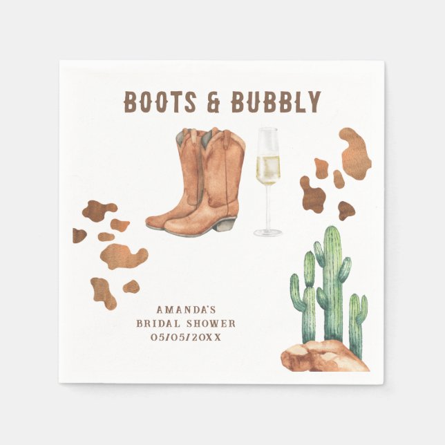 Western Boots & Bubbly Bridal shower  Napkin (Front)