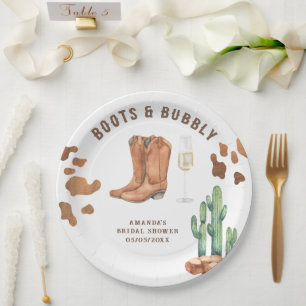 Western Boots & Bubbly Bridal shower  Paper Plate