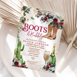 Western Boots & Bubbly Floral Cactus Bridal Shower Invitation