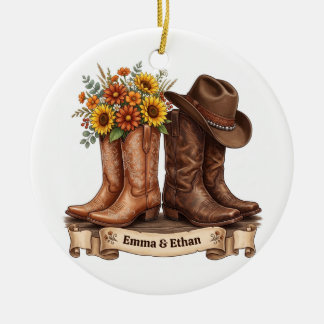 Western Boots Cowboy Hat Custom Couple Ornament
