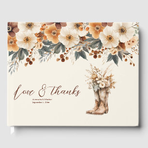 Western Boots Floral Terracotta Wedding Guest Book