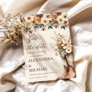 Western Boots Floral Terracotta Wedding Save The Date