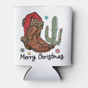 Western Boots Santa Merry Christmas Boots Xmas Can Cooler