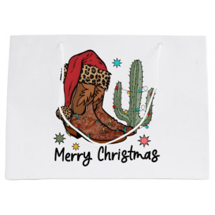 Western Boots Santa Merry Christmas Boots Xmas Large Gift Bag