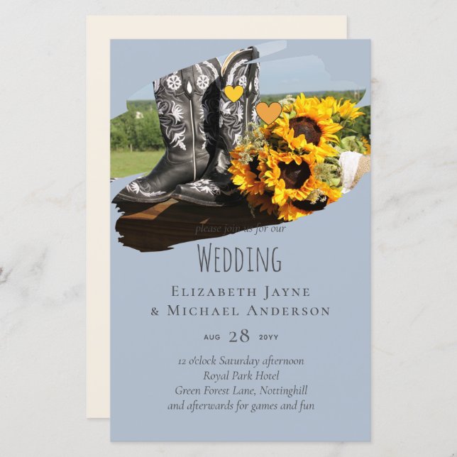 Western Boots Sunflowers Rustic Wedding (Front/Back)