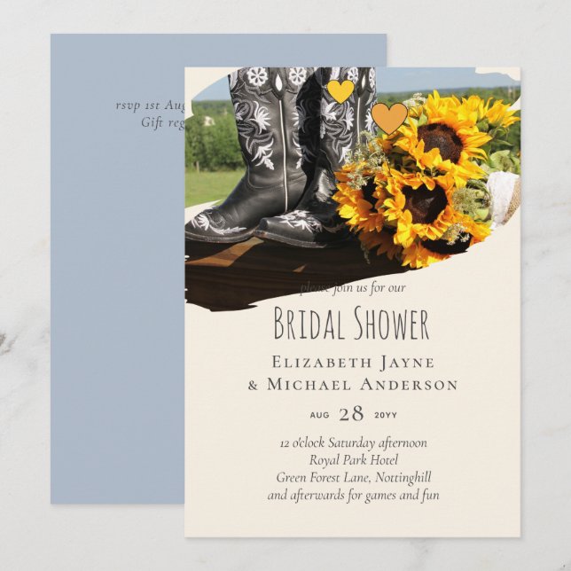 Western Boots Sunflowers Rustic Wedding (Front/Back)