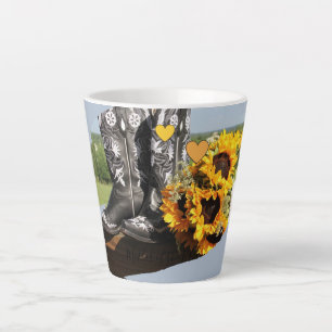 Western Boots Sunflowers Rustic Wedding Latte Mug