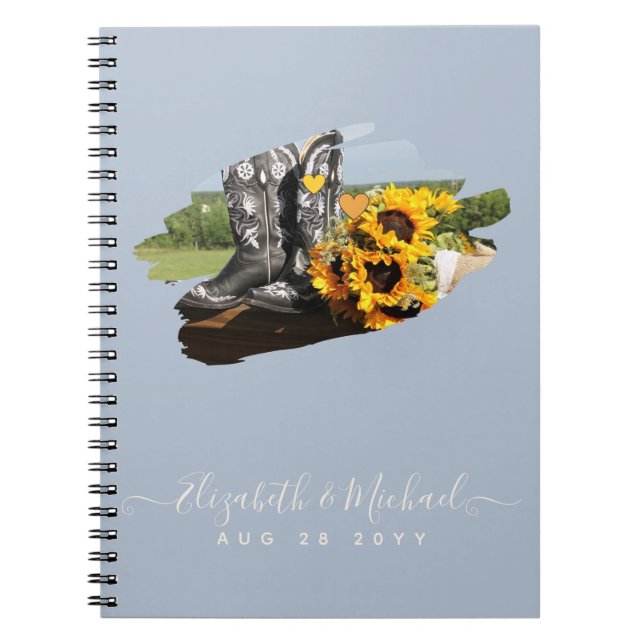 Western Boots Sunflowers Rustic Wedding Notebook (Front)