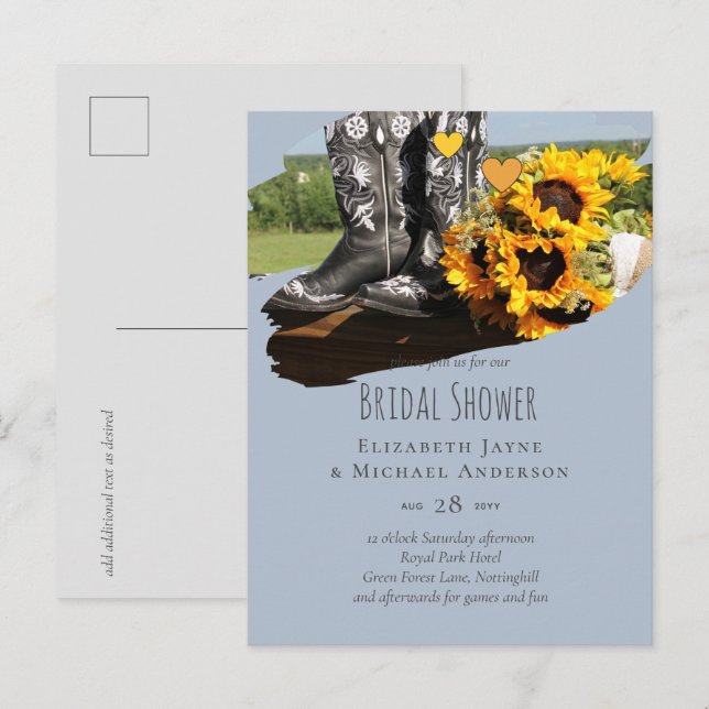 Western Boots Sunflowers Rustic Wedding Postcard (Front/Back)