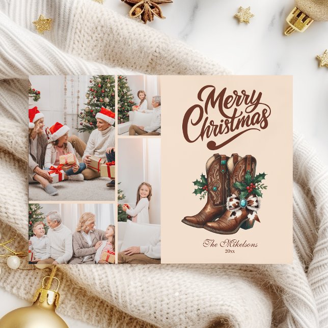 Western Bow & Boots Christmas 4 Photo  Holiday Card (Creator Uploaded)