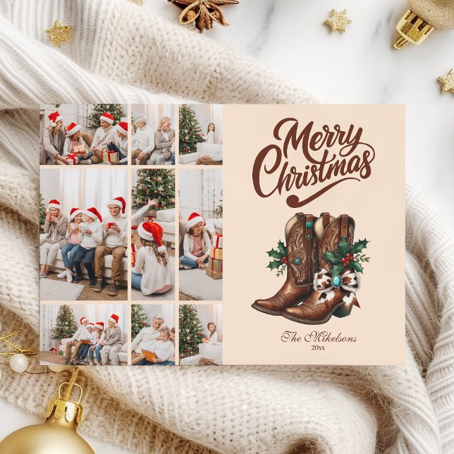 Western Bow & Boots Christmas 9 Photo  Holiday Card (Creator Uploaded)