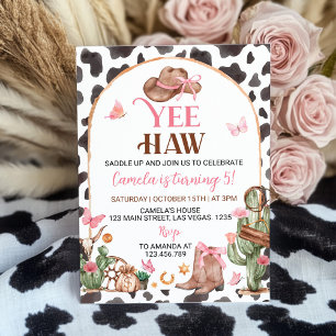 Western Bows Pink Cowgirl Birthday Invitation