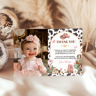 Western Bows Pink Cowgirl Birthday Photo Thank You Card