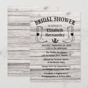 Western Bridal Shower Cowboy Boots Country Wood Invitation
