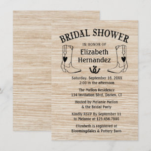 Western Bridal Shower Cowboy Boots Country Wood Invitation