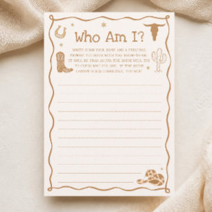 Western Bridal Shower Guess Who Game Card
