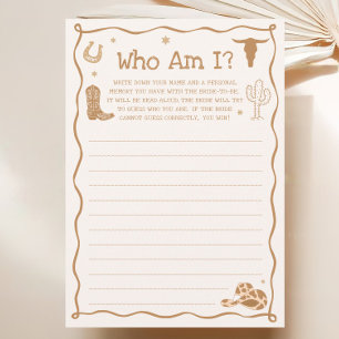Western Bridal Shower Guess Who Game Card