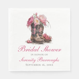 Western Bridal Shower Pink Peony Cowboy Boots Napkin