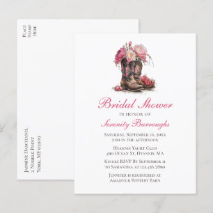 Western Bridal Shower Rustic Floral Cowboy Boots Invitation Postcard