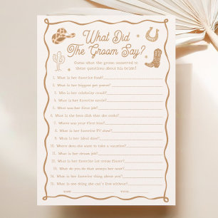 Western Bridal Shower What Did the Groom Say Game Invitation