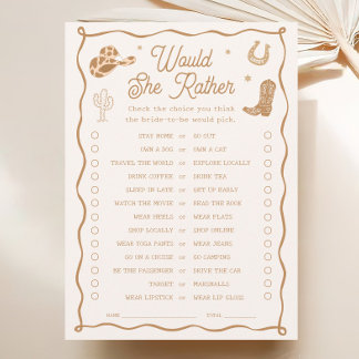 Western Bridal Shower Would She Rather Game Card