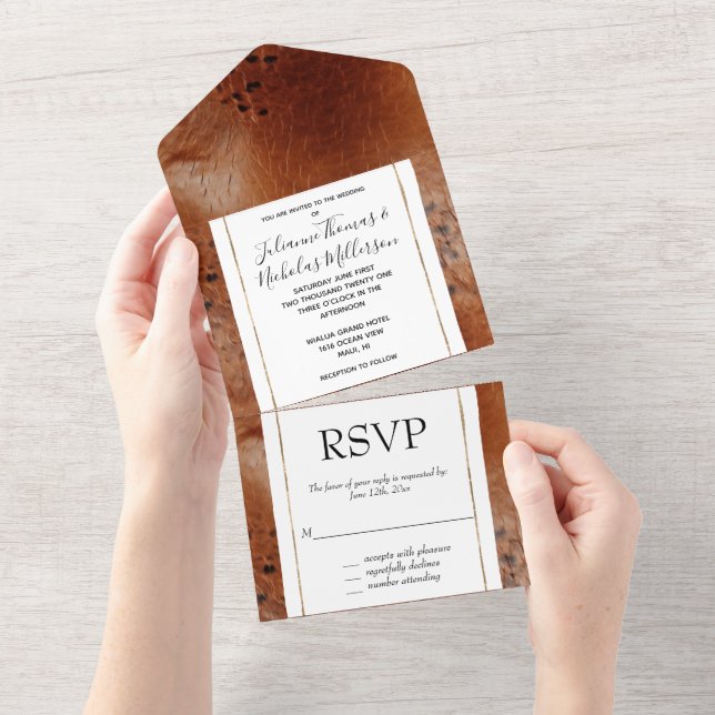 Western Brown Animal Print Wedding All In One Invitation (Tearaway)