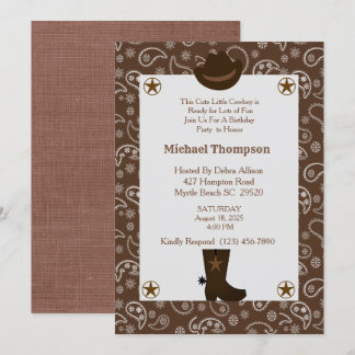 Western Brown Bandanna Cowboy Birthday Party Invitation