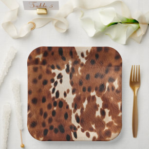 Western Brown Black Cowboy Cowhide Paper Plate