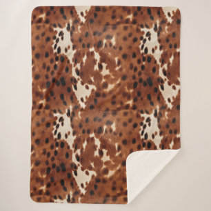 Western Brown Black Cowboy Cowhide Sherpa Blanket