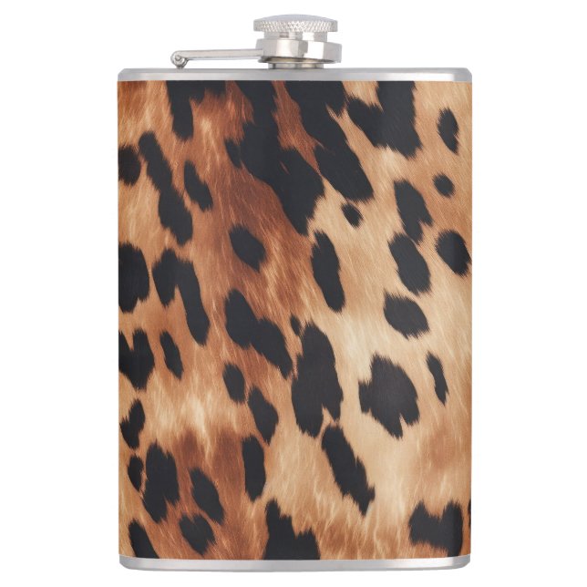 Western Brown Black Cowhide Animal Hip Flask (Front)