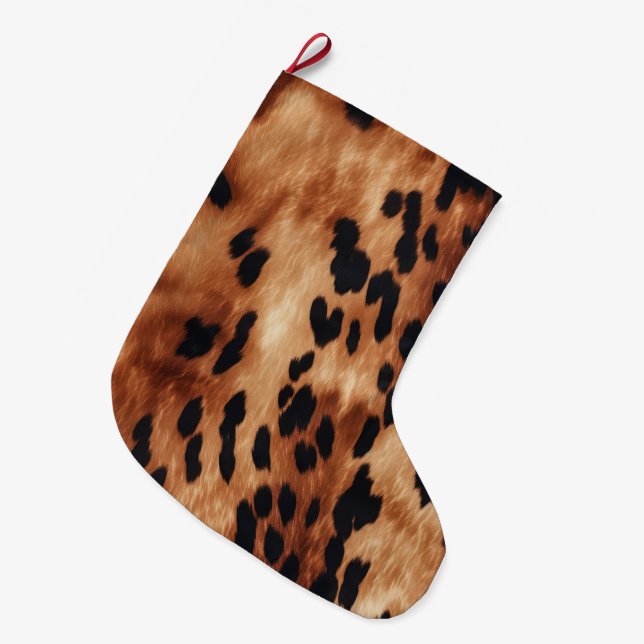 Western Brown Black Cowhide Animal Large Christmas Stocking (Front (Hanging))